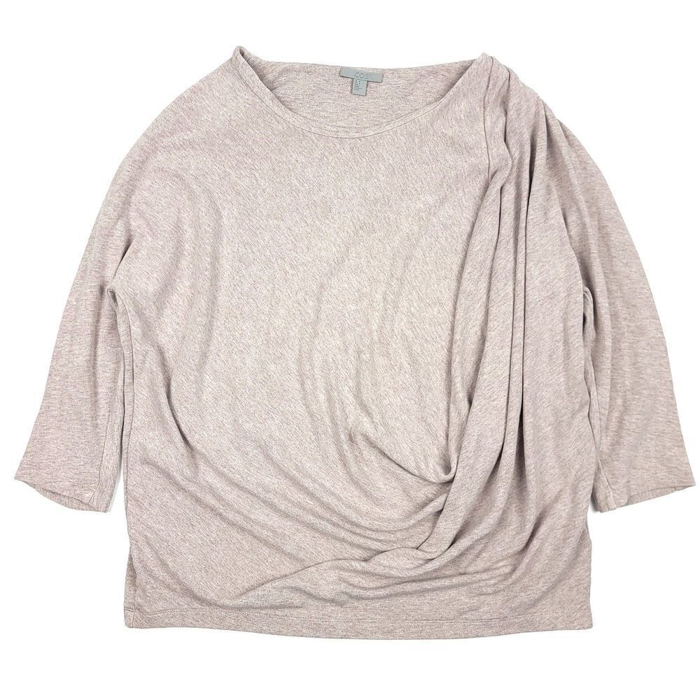 COS Oversized Asymmetrical Drape Front Sweater Heathered Taupe Pullover Medium